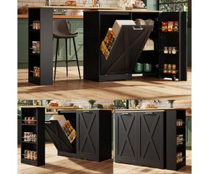 Matteo 360-Degree Rotating Extendable Sideboard Cabinet With Side Shelves, Black Mdf