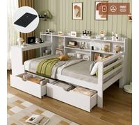 Matteo 3Ft Single Bed Frame With Integrated Desk, Charging Station & Storage Drawers - White