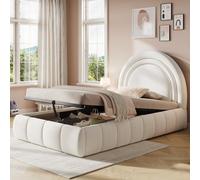 Matteo 3Ft Single Beige Velvet Upholstered Children's Bed Frame With Hydraulic Lift Storage