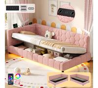 Matteo 3Ft Single Boucle Side Hydraulic Ottoman Storage Bed With Rgb Led & Usb Charging - Pink