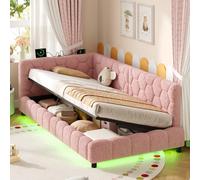 Matteo 3ft Single Boucle Side Hydraulic Storage Bed with Smart RGB LED Lights in Pink Matteo Pink Single