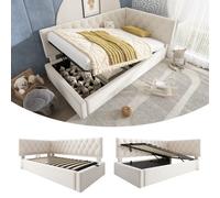 Matteo 3Ft Single Daybed Upholstered Sofa Bed With Hydraulic Ottoman Storage, Velvet Beige