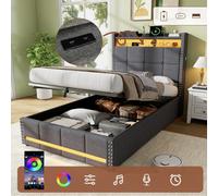 Matteo 3Ft Single Grey Linen Upholstered Ottoman Bed Frame With Led & Usb Charging