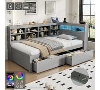 Matteo 3Ft Single Grey Wooden Daybed With Led, Usb Charging & Storage Drawers