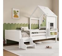 Matteo 3Ft Single House Platform Bed With Star Roof & Storage, White