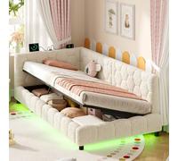 Matteo 3ft Single Hydraulic Storage Bed with Hexagon Tufted Headboard in Beige Matteo Beige Single
