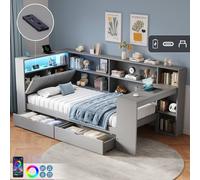 Matteo 3ft Single L-Shape Daybed with Storage, LED & Charging Station in Grey Matteo Grey Single