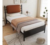 Matteo 3Ft Single Metal Bed Frame With Black Pu Upholstered Headboard - Durable Wrought Iron Design