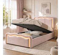 Matteo 3FT Single Ottoman Bed Frame - Wave Design - Velvet - Pink Matteo Pink Single