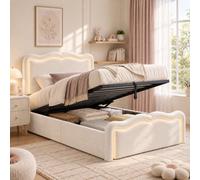 Matteo 3Ft Single Ottoman Bed Frame With Led Lights & Hydraulic Storage - Cream White Velvet