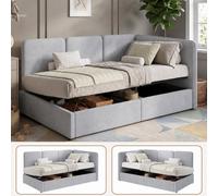 Matteo 3Ft Single Ottoman Daybed With Storage, Grey Velvet Upholstered Bed Frame & Reversible Chaise Design
