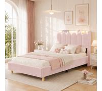 Matteo 3Ft Single Pink Velvet Bed Frame With Storage Headboard, Usb & Type-C Charging, And Reading Light