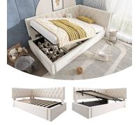 Matteo 3FT Single Sofa Bed with Hydraulic Storage, Beige (No Mattress) Matteo Beige Single