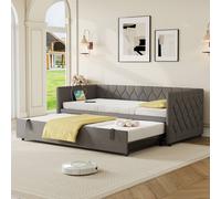 Matteo 3ft Single Upholstered Daybed Sofa Bed with Pull-Out Trundle in Grey Matteo Grey