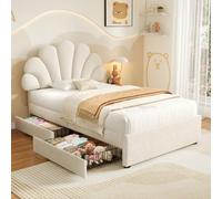 Matteo 3Ft Single Velvet Bed Frame Adjustable Chic Petal Headboard & Storage Drawers Easy Assembly Beige