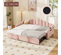 Matteo 3ft Single Velvet Daybed - Pull-out Trundle, Charging Station, Pink Matteo Pink Single