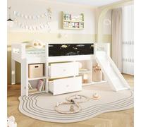 Matteo 3ft Single White Wooden Mid Sleeper Cabin Bed with Slide & Blackboard Matteo White Single