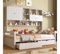 Matteo 3Ft Single Wooden Bed Frame With Bookcase Headboard, Two Storage Drawers & Guardrail - White