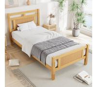 Matteo 3Ft Single Wooden Bed Frame With Rattan Effect Headboard & Sturdy Slats - Natural Pine & Mdf