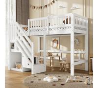Matteo 3Ft Single Wooden Loft Bed Frame With Storage Staircase - White