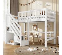 Matteo 3ft Single Wooden Loft Bed With Storage Staircase - White - Bed Frame Matteo White Single
