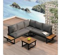 Matteo 4-5 Seater Grey & Black Galvanized Steel Reclining Garden Lounge Set With Wpc Coffee Table - 4 Piece