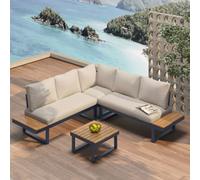 Matteo 4-5 Seater Reclining Garden Lounge Set With Wpc Table - Beige & Dark Grey Frame