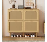 Matteo 4-Drawer Narrow Rattan Shoe Cabinet - Light Oak Farmhouse Slim Storage For 16+ Pairs