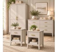 Matteo 4-Piece Bedroom Furniture Set - Cashmere - Wardrobe Chest & Tables in Cream Matteo Cream