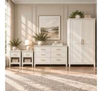 Matteo 4-Piece Bedroom Furniture Set - Wardrobe, 6-Drawer Chest & 2 Bedside Tables, Cream White