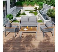 Matteo 4-Seater Grey Rattan Effect Garden Lounge Set With Sofa, Armchairs & Coffee Table