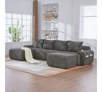 Matteo 4-Seater Modular Corduroy Sofa With 2 Ottomans - Dark Grey, Reconfigurable, Cup Holders & Storage Pockets