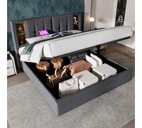 Matteo 4FT6 Double Bed Frame with Large Storage Space, Grey(No Mattress) in Grey Matteo Grey Double