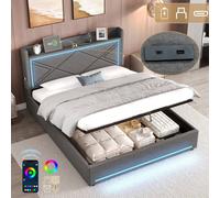Matteo 4ft6 Double Grey Linen Upholstered Ottoman Bed Frame with LED & USB Matteo Grey Double