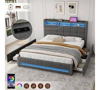 Matteo 4ft6 Double Grey Upholstered Bed with LED, Storage & Charging Matteo Grey Double