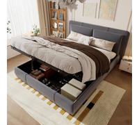 Matteo 4Ft6 Double Grey Velvet Upholstered Ottoman Bed Frame With Hydraulic Storage & Removable Headboard