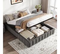 Matteo 4ft6 Double Linen Ottoman Bed Frame - No Headboard, Storage, Grey Matteo Grey Double