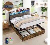 Matteo 4Ft6 Double Ottoman Bed Frame With Hydraulic Storage, Rgb Led Headboard, Charging Station & Usb/type-C - Black/walnut