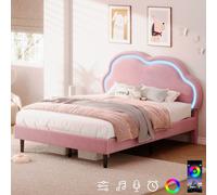 Matteo 4Ft6 Double Pink Velvet Bed Frame With Rgb Led Adjustable Cloud Headboard