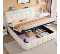 Matteo 4ft6 Double Upholstered Bed Frame with Hydraulic Storage in Beige Matteo Beige Double