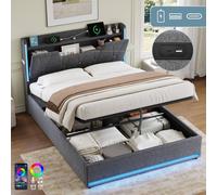 Matteo 4ft6 Double Upholstered Bed Frame with Storage & LED Headboard in Grey Matteo Grey Double