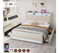 Matteo 4ft6 Double Upholstered Bed - LED Storage, USB/Type-C Charging in Beige Matteo Beige Double