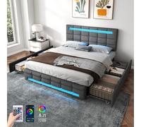 Matteo 4ft6 Double Upholstered Bed With LED Lighting & Storage Drawers in Grey Matteo Grey Double
