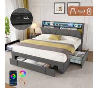 Matteo 4ft6 Double Upholstered Bed with Storage & LED Headboard, Grey Matteo Grey Double