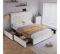 Matteo 4Ft6 Double Upholstered Velvet Storage Bed With Adjustable Headboard, Led & Usb Charging - Beige