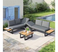 Matteo 5-6 Seater Modular Garden Lounge Set With Reclining Seats & Wpc Table - Grey Galvanized Frame