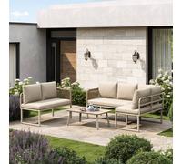 Matteo 5-6 Seater Modular Garden Sofa Set with Wood-Look Coffee Table - Beige Matteo Beige