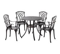 Matteo 5-Piece Cast Aluminium Garden Dining Set For 4 With Round Table, Parasol Hole & Armchairs - Brown