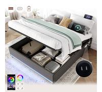 Matteo 5Ft King Grey Linen Hydraulic Ottoman Bed Frame With Smart Led Lights & Usb Charging Station - No Headboard Design