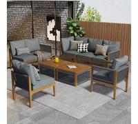 Matteo 6-7 Seater Grey Acacia Wood Garden Corner Lounge Set With Coffee Table